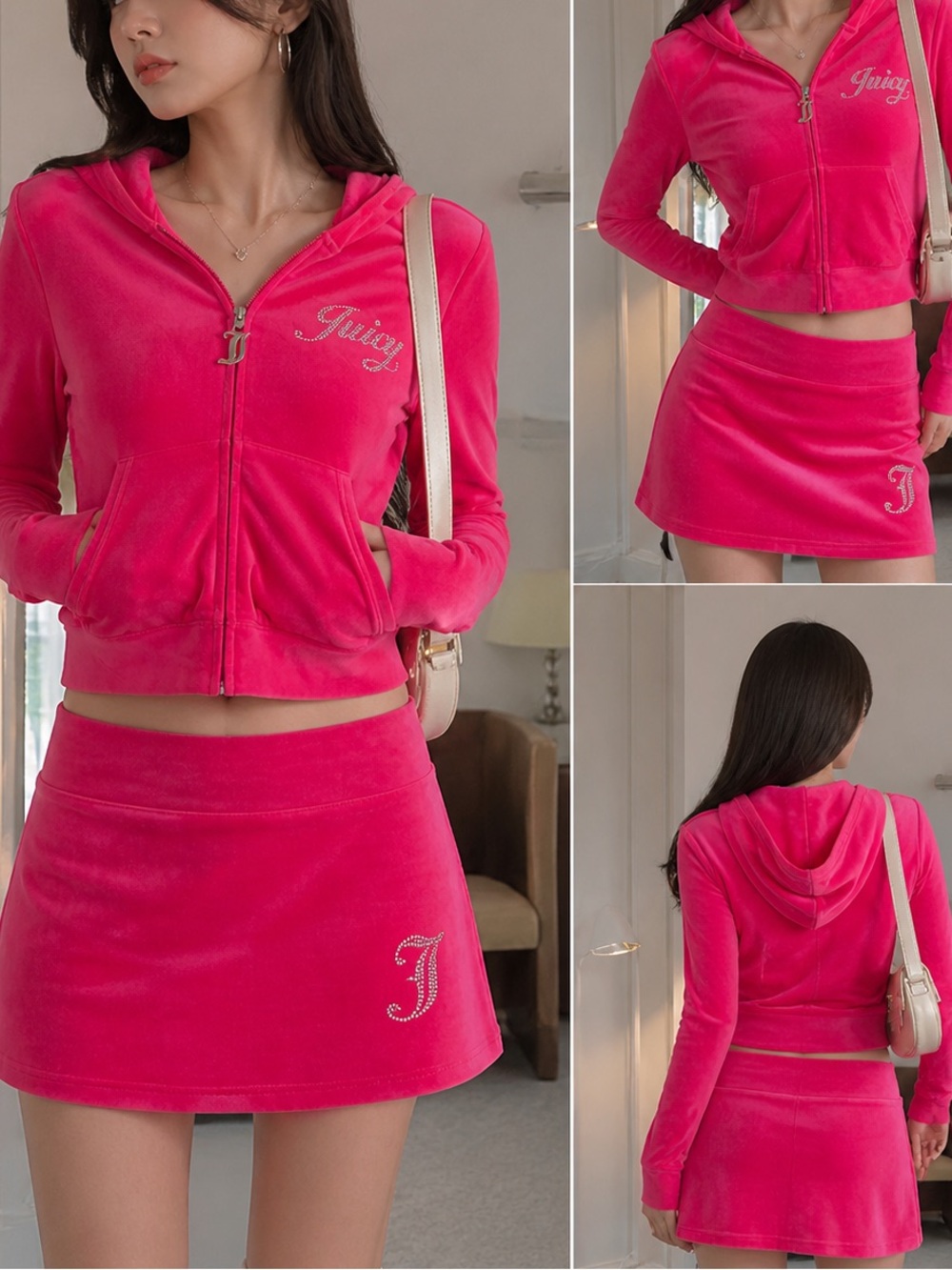NWT Juicy Couture Hot Pink Velour Zip Hoodie with Rhinestone 'Juicy'